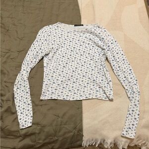 Floral Long Sleeve Top - White and Blue